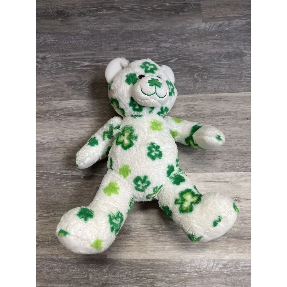 Build a Bear Shamrock Bear St Patricks Day White Green Irish Stuffed Plush BABW